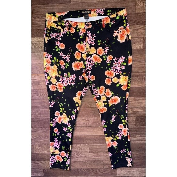 Pants - Like an Angel Floral Print Pants‎ Casual Stretch Trousers Black 2X